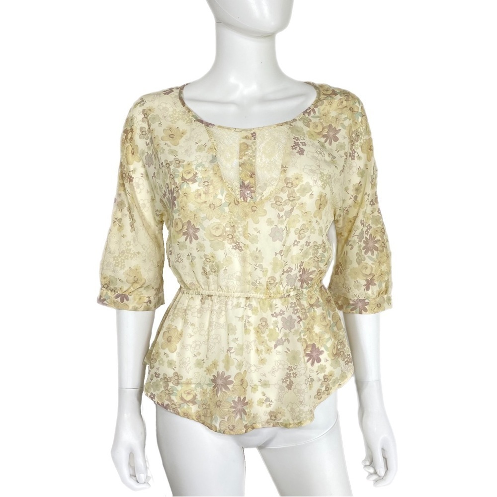 Xhilaration Sheer Floral Peplum Blouse